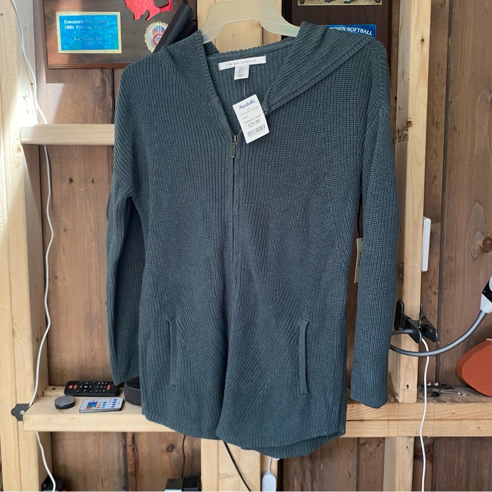 NWT max studio woven sweater zipup hoodie